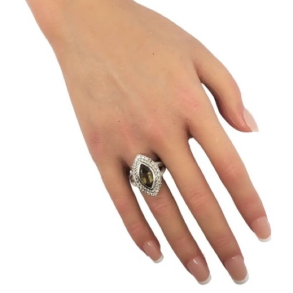 Judith Ripka GORGEOUS Olive Quartz & Sterling Silver Cubic Zirconia ring-SZ 6 - Picture 5 of 15